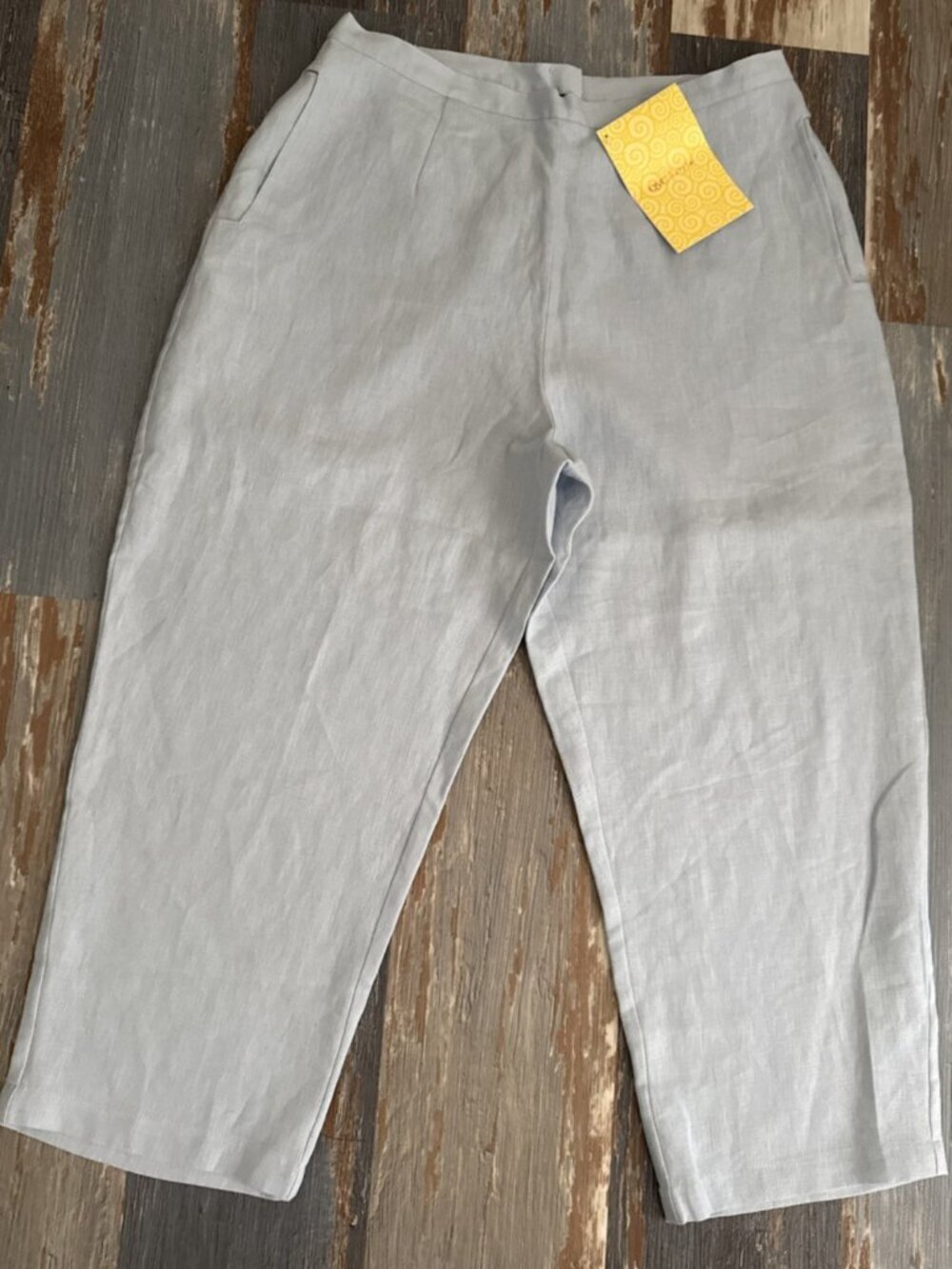 Linea Louis Dell’Olio Blue Linen Pants Wide Leg Womens Large Relaxed Career NEW